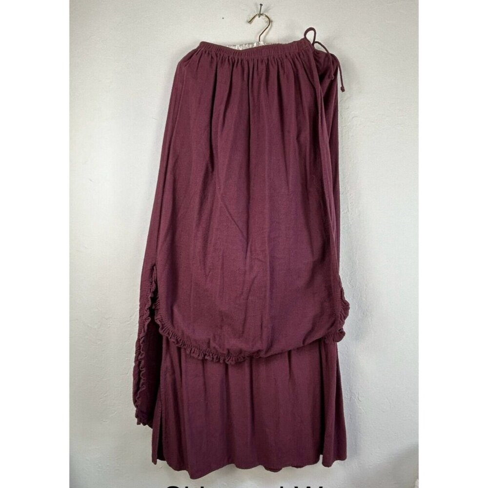 Blue Fish Leila Skirt and Wrap Set Women's Size 1 Burgundy Elastic Waist Ruffle